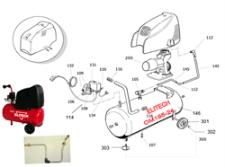 Колесо D124 1RS 24L CE комплект безмасляного коаксильного компрессора Elitech OM 195/24 (рис.300) 0703030005
