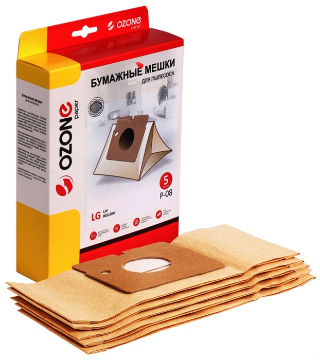 Мешки-пылесборники Ozone P-08 бумажные для пылесоса, 5 шт